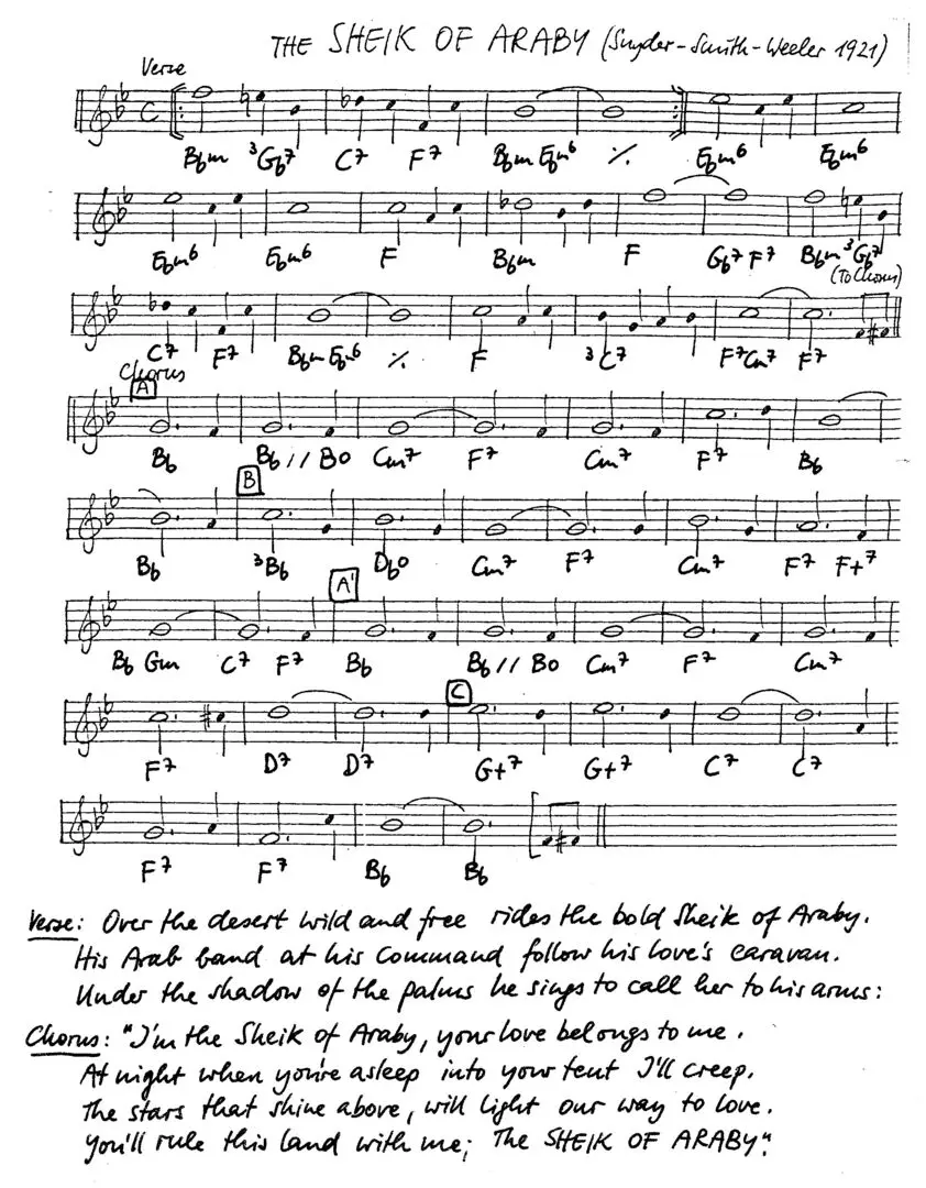 the sheik of araby free jazz leadsheet - Courtesy of the Jungle Jazz Band